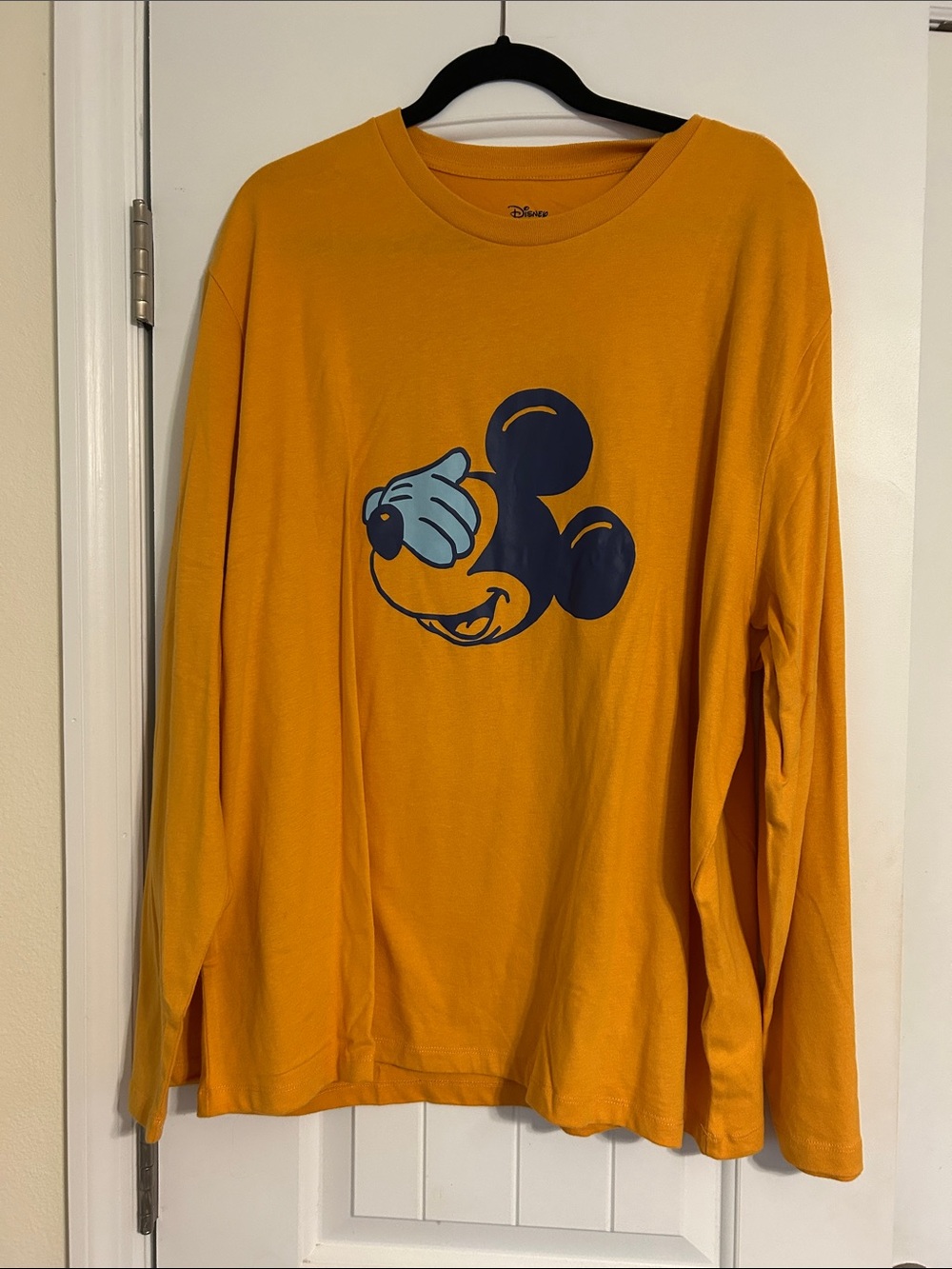 Disney Mustard Long-Sleeve Tee with Navy & Light Blue Mickey Graphic